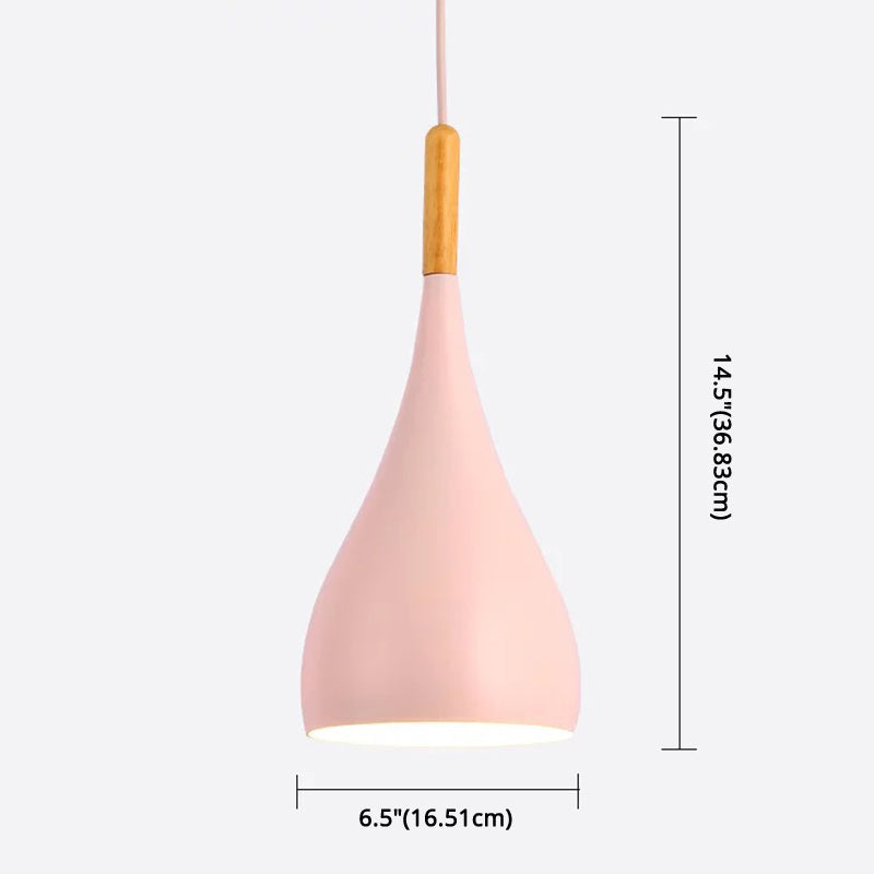 Nordic Style Metal Teardrop Hanging Light with Wooden Top - 1 Light Pendant Lamp for Restaurants