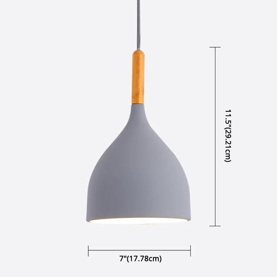 Nordic Style Metal Teardrop Hanging Light with Wooden Top - 1 Light Pendant Lamp for Restaurants