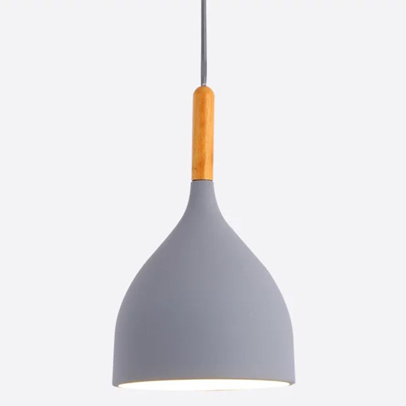 Nordic Style Metal Teardrop Hanging Light - 1 Ceiling Pendant Lamp With Wooden Top Grey / 7