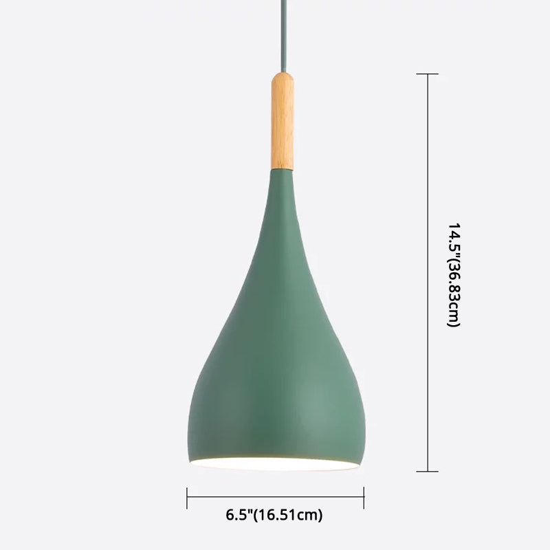 Nordic Style Metal Teardrop Hanging Light - 1 Ceiling Pendant Lamp With Wooden Top