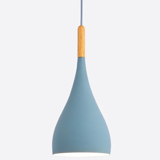 Nordic Style Metal Teardrop Hanging Light - 1 Ceiling Pendant Lamp With Wooden Top Blue / 6.5