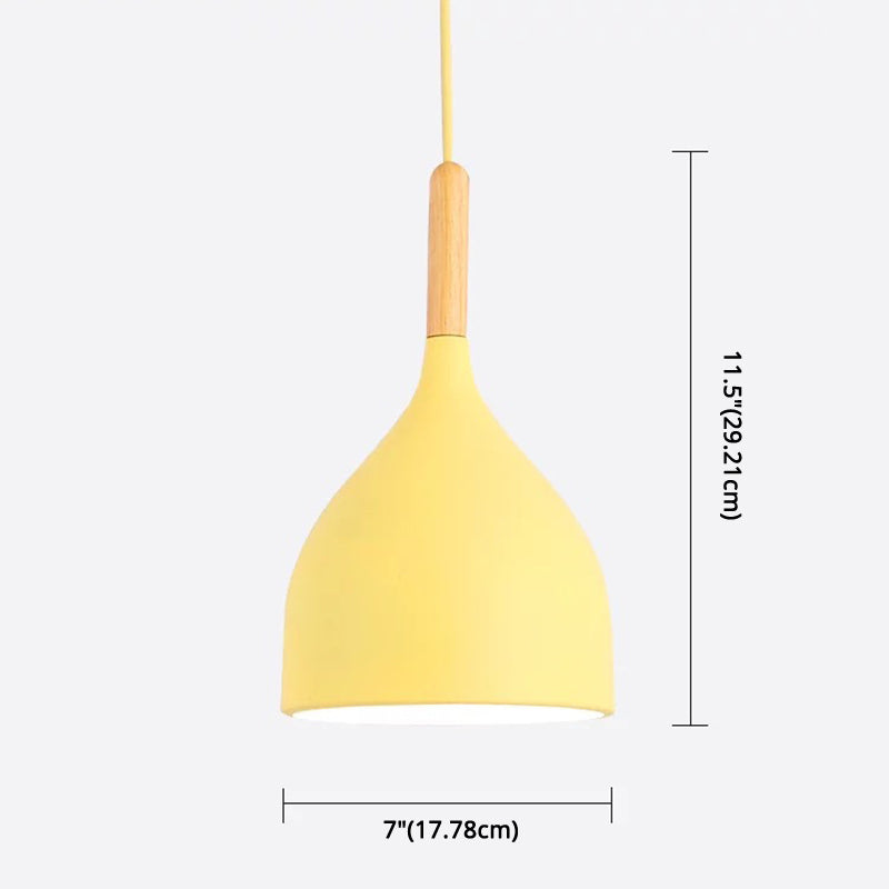 Nordic Style Metal Teardrop Hanging Light - 1 Ceiling Pendant Lamp With Wooden Top