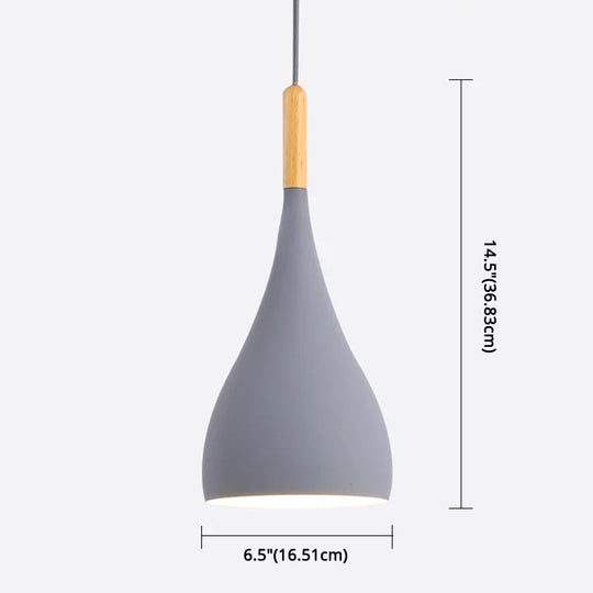 Nordic Style Metal Teardrop Hanging Light with Wooden Top - 1 Light Pendant Lamp for Restaurants