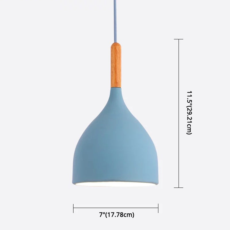 Nordic Style Metal Teardrop Hanging Light with Wooden Top - 1 Light Pendant Lamp for Restaurants