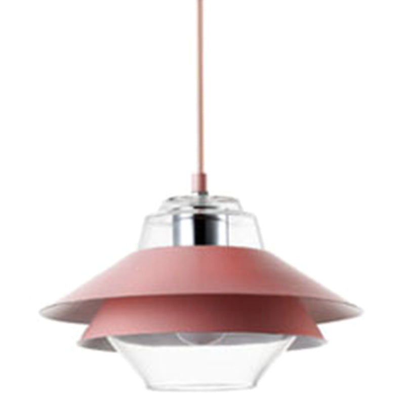 Nordic Style 1-Light Layered Metal Pendant Lamp With Concentric Tiers Shade Pink