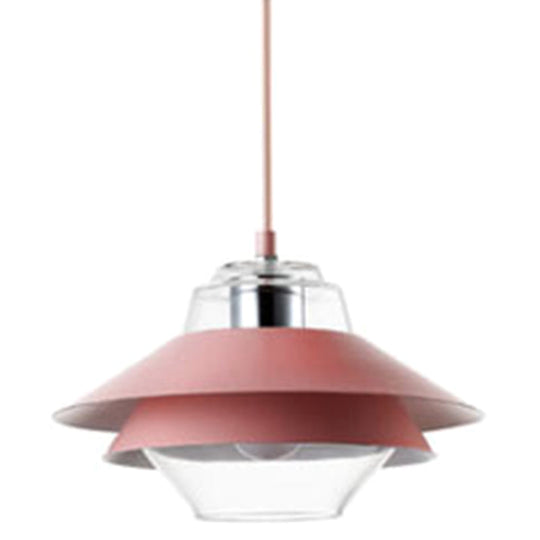Nordic Style 1-Light Layered Metal Pendant Lamp With Concentric Tiers Shade Pink