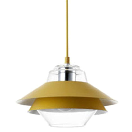 Nordic Style 1-Light Layered Metal Pendant Lamp With Concentric Tiers Shade Yellow