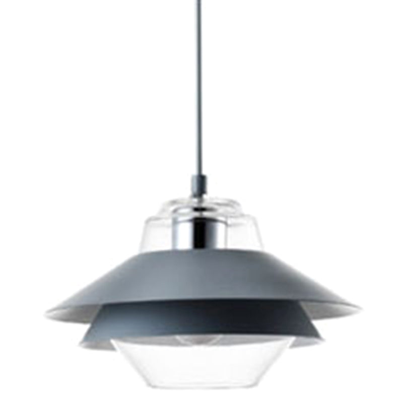 Nordic Style 1-Light Layered Metal Pendant Lamp With Concentric Tiers Shade Grey