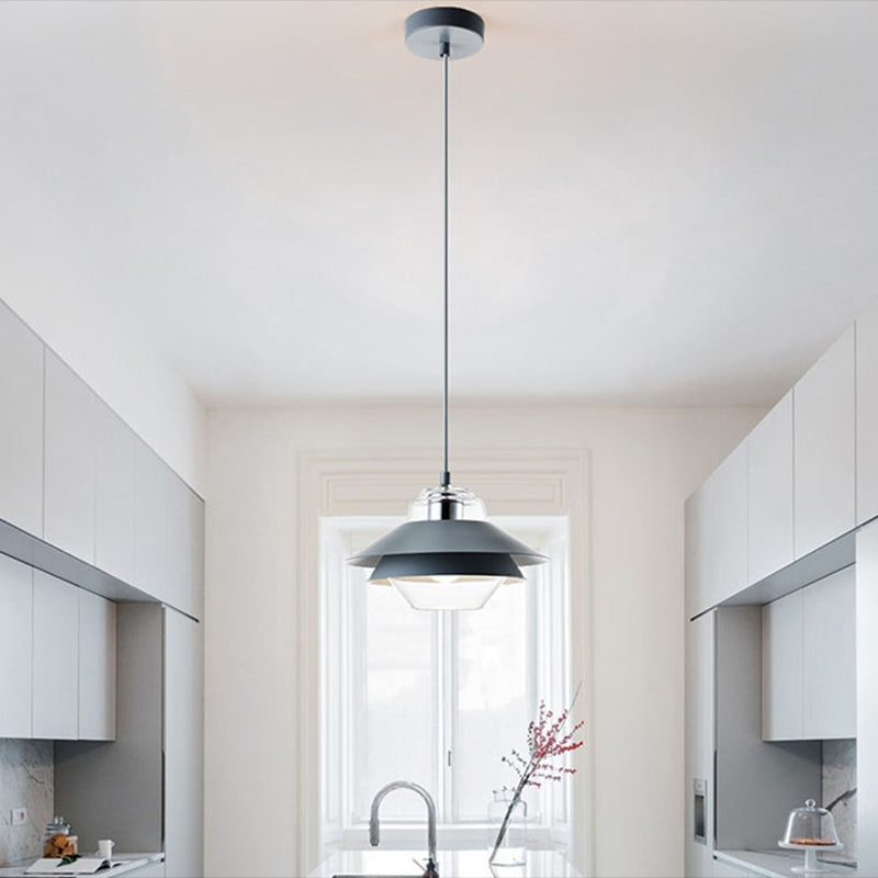 Nordic Style 1-Light Layered Metal Pendant Lamp With Concentric Tiers Shade