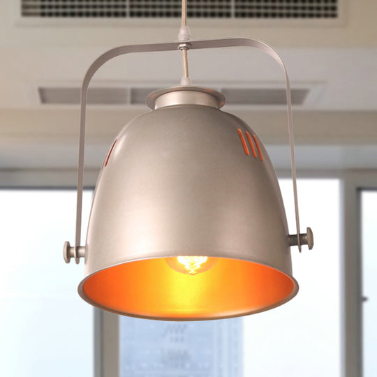 Industrial Style Pendant Lighting with Gold Interior, Bucket Metallic Shade - Ideal for Restaurants - 1-Light Ceiling Fixture