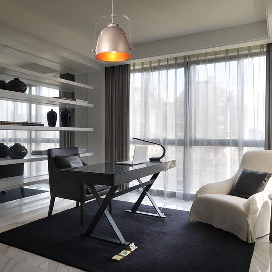 Industrial Style Pendant Lighting with Gold Interior, Bucket Metallic Shade - Ideal for Restaurants - 1-Light Ceiling Fixture