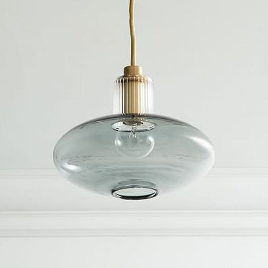 Modern Smoke Gray Glass Pendant Light Fixture - Oval Hanging Lamp Kit With Brass 1 Head