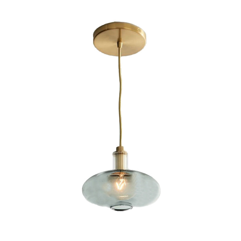 Modern Smoke Gray Glass Pendant Light Fixture - Oval Hanging Lamp Kit With Brass 1 Head