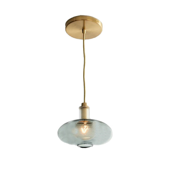 Modern Smoke Gray Glass Pendant Light Fixture - Oval Hanging Lamp Kit With Brass 1 Head