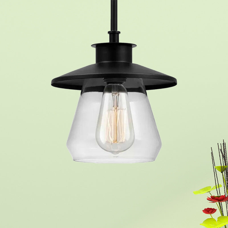 Modern Clear Glass Pendant Ceiling Light - 1 Head Black Hanging Lamp