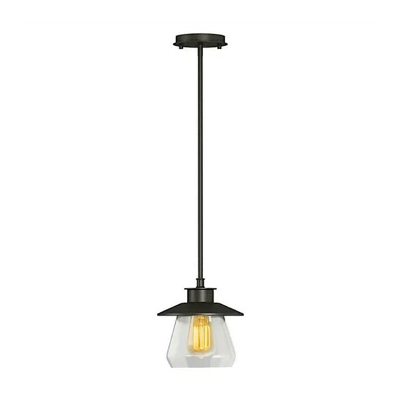Modern Clear Glass Pendant Light with Black Cone Shade - Single Head Ceiling Fixture