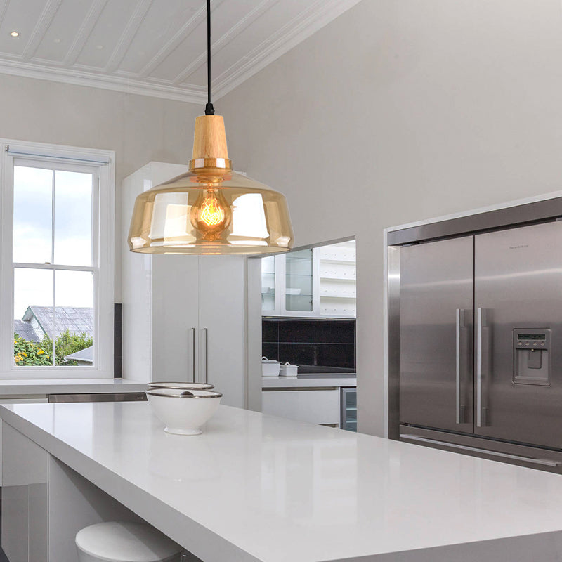 Modern Amber Glass Pendant Lamp Kit - 1 Light, Multiple Sizes