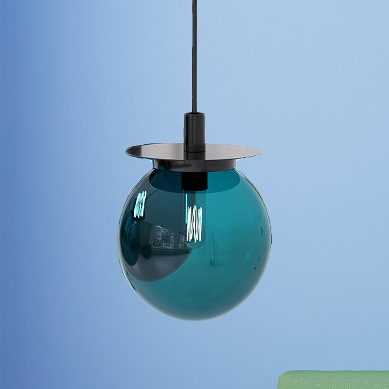 Modern 1-Head Globe Dining Lamp Kit - Orange/Blue/Clear Glass Pendant Light Fixture