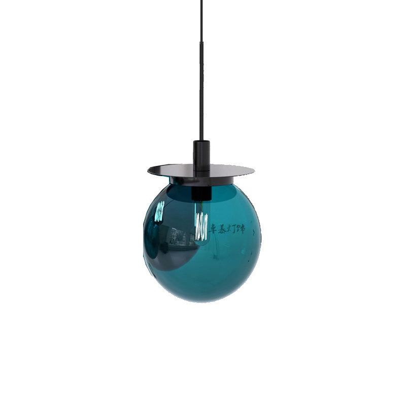 Modern 1-Head Globe Dining Lamp Kit - Orange/Blue/Clear Glass Pendant Light Fixture