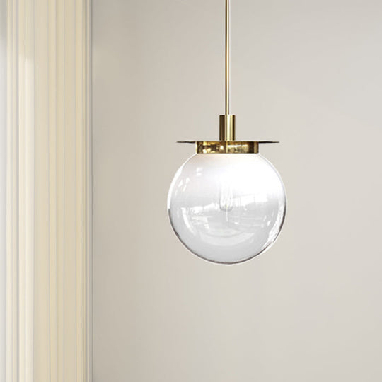 Modern Globe Dining Room Pendant Light Fixture - Orange/Blue/Clear Glass - 1 Head Hanging Lamp Kit