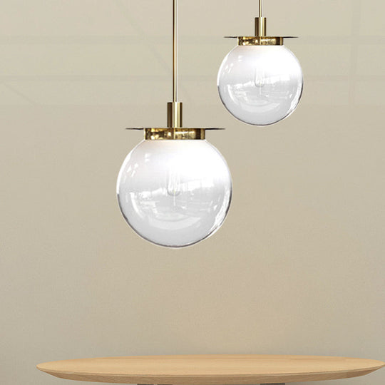 Modern Globe Dining Room Pendant Light Fixture - Orange/Blue/Clear Glass - 1 Head Hanging Lamp Kit