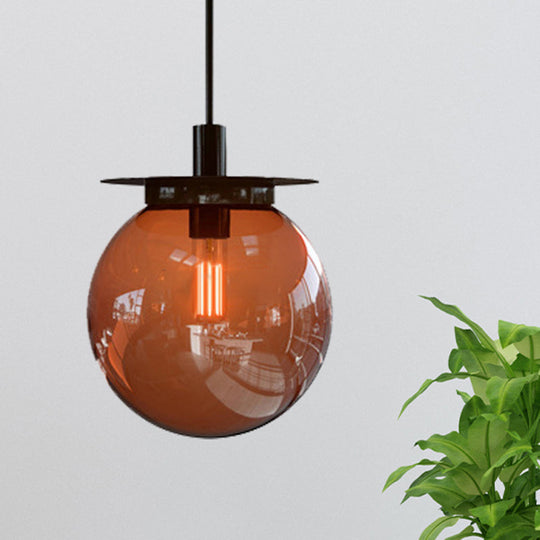Modern Globe Dining Room Pendant Light Fixture - Orange/Blue/Clear Glass - 1 Head Hanging Lamp Kit