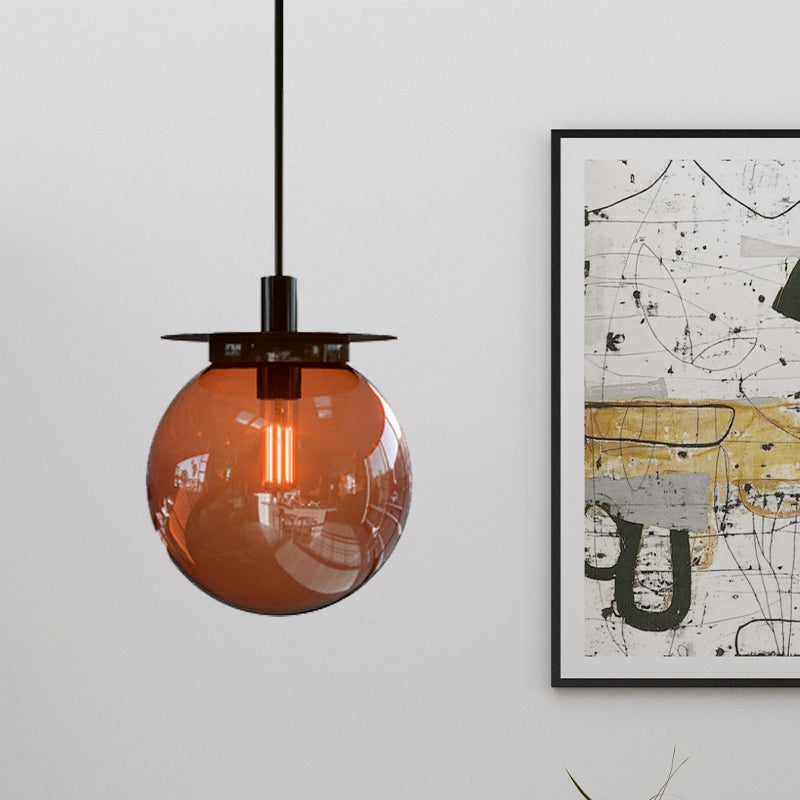 Modern 1-Head Globe Dining Lamp Kit - Orange/Blue/Clear Glass Pendant Light Fixture