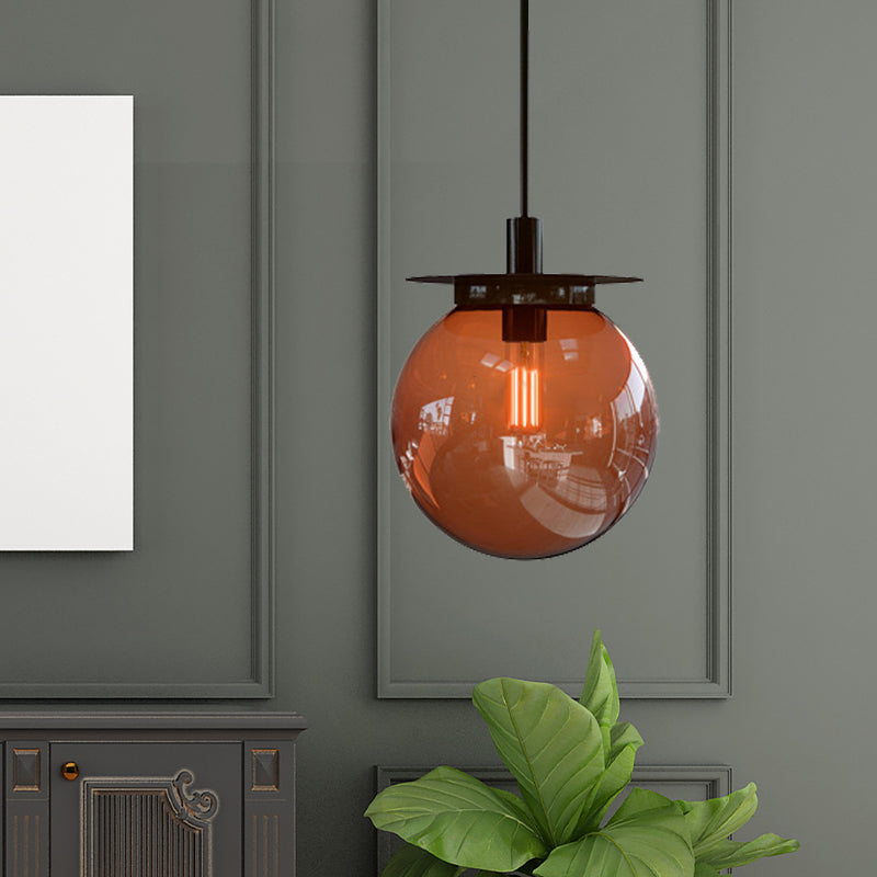Modern 1-Head Globe Dining Lamp Kit - Orange/Blue/Clear Glass Pendant Light Fixture
