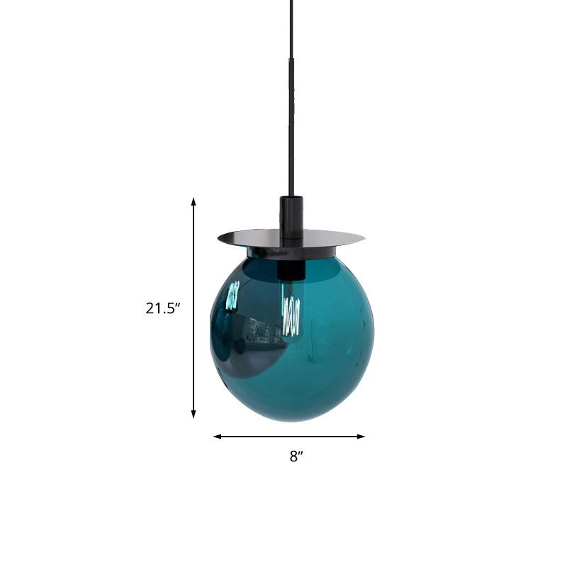 Modern Globe Dining Room Pendant Light Fixture - Orange/Blue/Clear Glass - 1 Head Hanging Lamp Kit