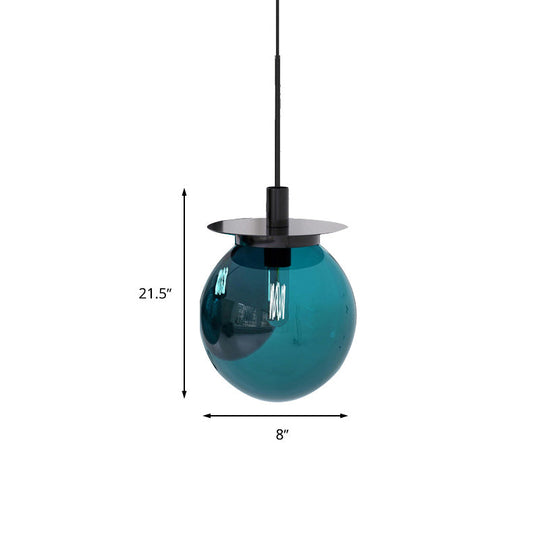 Modern Globe Dining Room Pendant Light Fixture - Orange/Blue/Clear Glass - 1 Head Hanging Lamp Kit