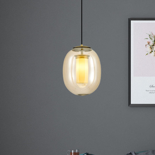 Contemporary Hanging Pendant Light Kit - Clear Glass Oval 7/8.5 Wide Gold For Dining Room