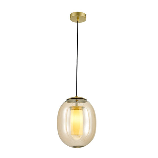 Contemporary Hanging Pendant Light Kit - Clear Glass Oval 7/8.5 Wide Gold For Dining Room