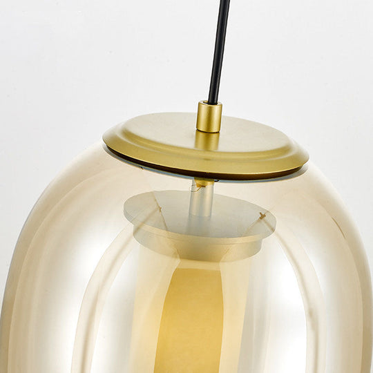 Contemporary Hanging Pendant Light Kit - Clear Glass Oval 7/8.5 Wide Gold For Dining Room