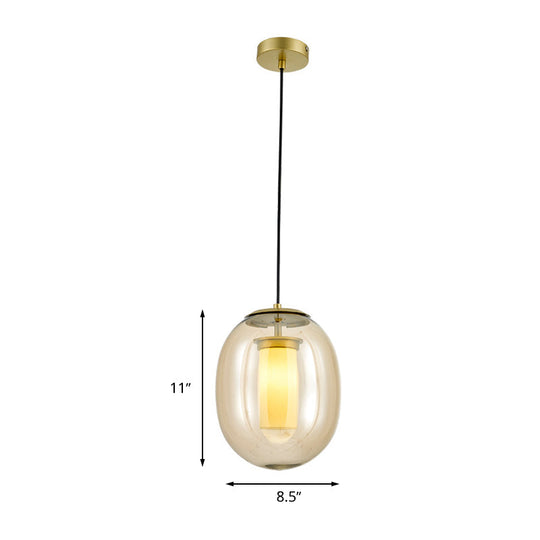 Contemporary Gold Pendant Light Kit - Clear Glass Oval Hanging Lamp, 7"/8.5" Wide, for Dining Room