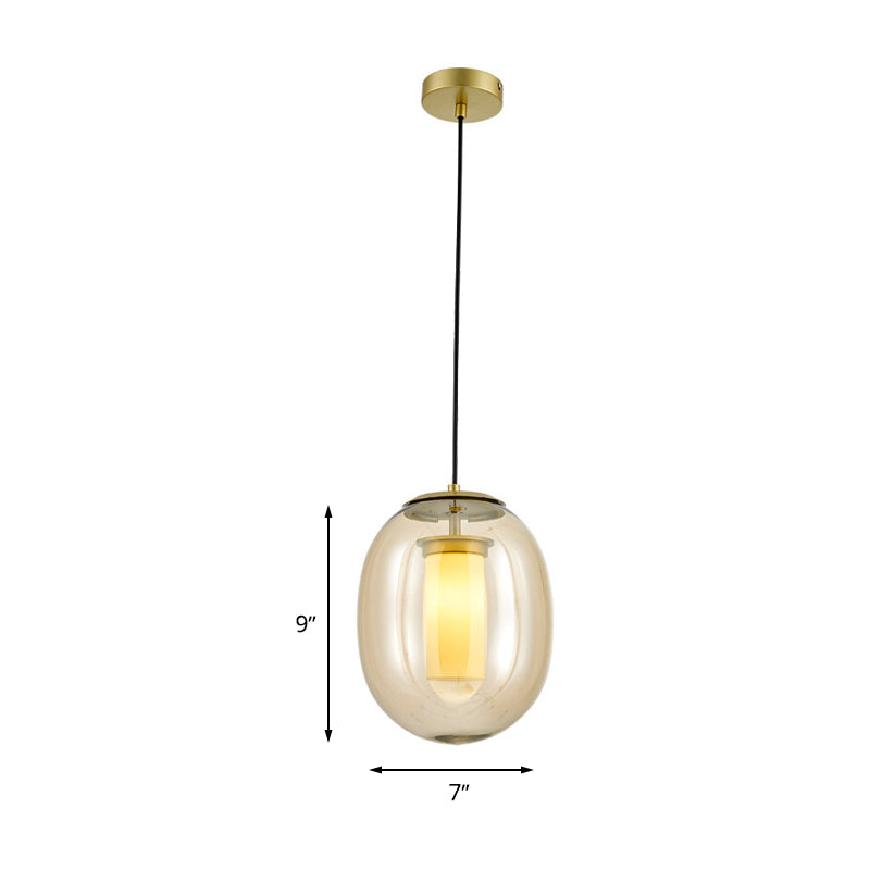 Contemporary Hanging Pendant Light Kit - Clear Glass Oval 7/8.5 Wide Gold For Dining Room