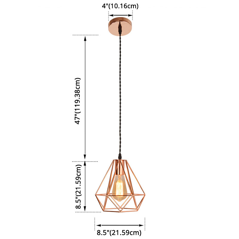 Suspension en or rose avec grappe de diamants en fer - Lampe suspendue pour restaurant post-moderne