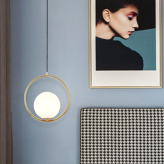 Mid-Century Opal Frosted Glass Globe Pendant Light with Hanging Lamp – 1 Light