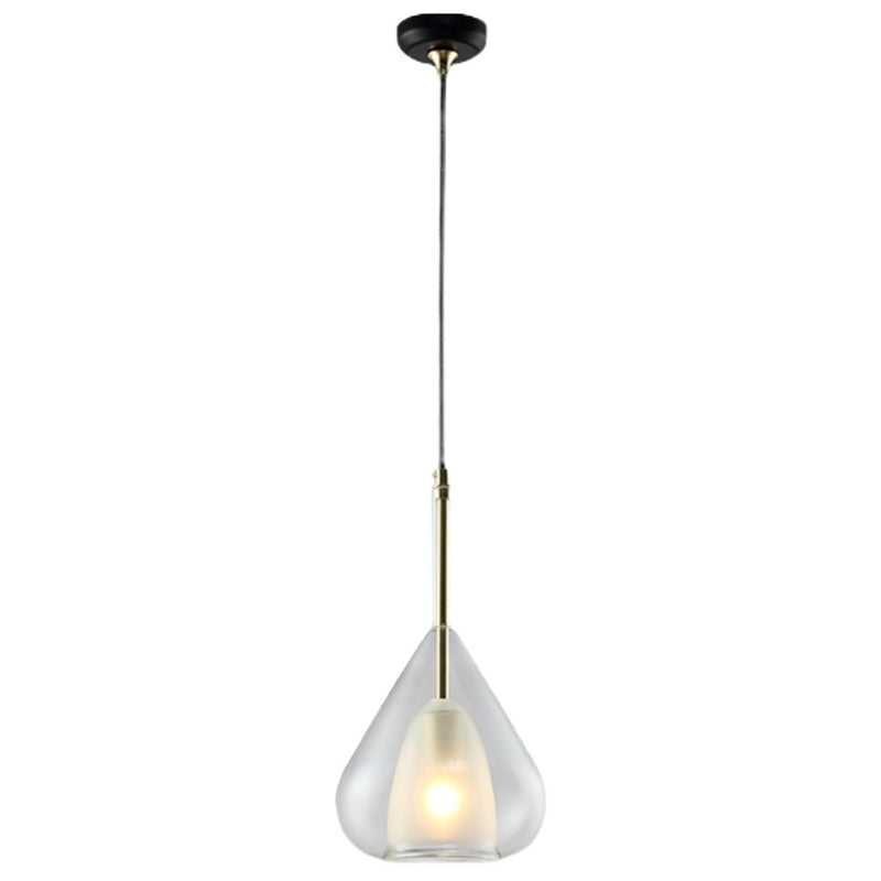 Modern Teardrop Pendant Lamp: Double Glass Living Room Lighting Clear