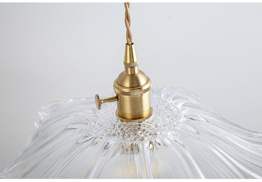 Vintage Industrial Flower-Shaped Glass Pendant Lamp - Clear Shade Ceiling Hanging Light