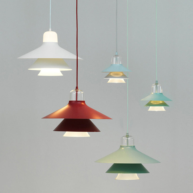 Nordic Style Metal Pendant Lamp - Layered Tiers Shade 1 Light Hanging Fixture For Bedroom