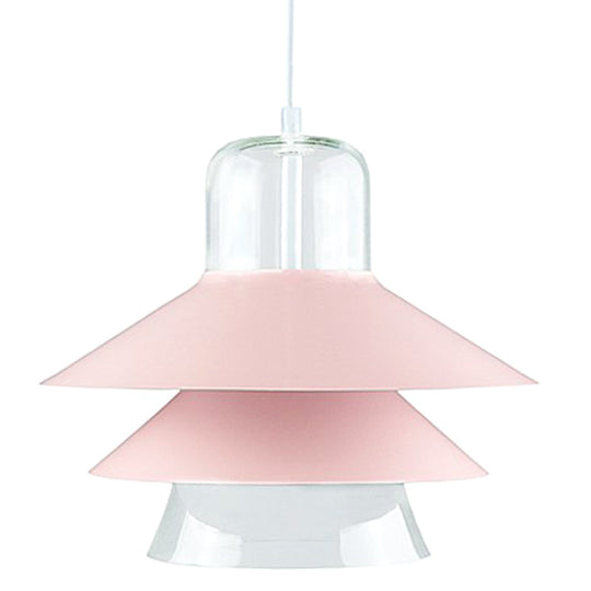 Nordic Style Metal Pendant Lamp - Layered Tiers Shade 1 Light Hanging Fixture For Bedroom Pink / 12