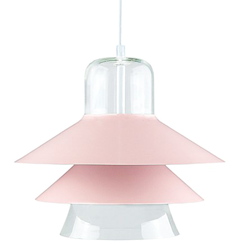 Nordic Style Metal Pendant Lamp - Layered Tiers Shade 1 Light Hanging Fixture For Bedroom Pink / 16