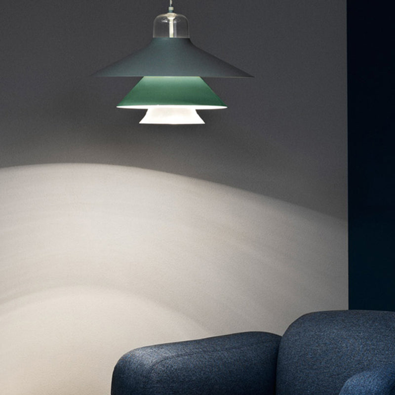 Nordic Style Metal Pendant Lamp - Layered Tiers Shade 1 Light Hanging Fixture For Bedroom