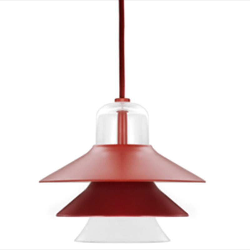 Nordic Style Metal Pendant Lamp - Layered Tiers Shade 1 Light Hanging Fixture For Bedroom Red / 12