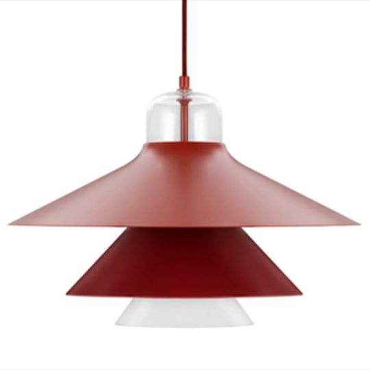 Nordic Style Metal Pendant Lamp - Layered Tiers Shade 1 Light Hanging Fixture For Bedroom Red / 16