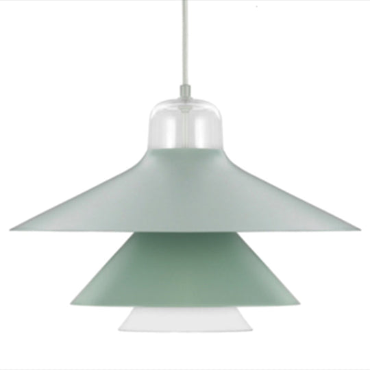 Nordic Style Metal Pendant Lamp - Layered Tiers Shade 1 Light Hanging Fixture For Bedroom Green / 16