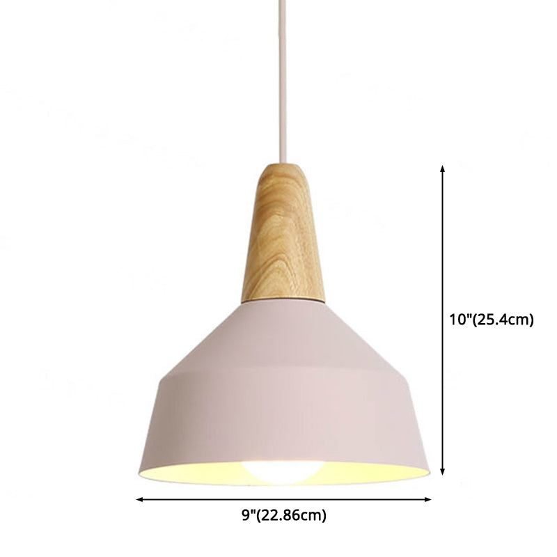 Nordic Style Metal 1-Light Hanging Ceiling Pendant With Wooden Top - Ideal For Restaurants