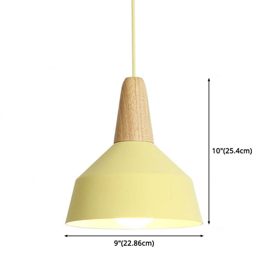 Nordic Style Metal 1-Light Hanging Ceiling Pendant With Wooden Top - Ideal For Restaurants