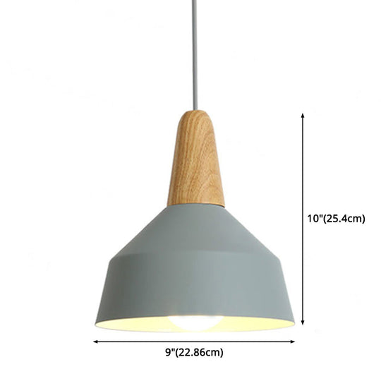 Nordic Style Metal 1-Light Hanging Ceiling Pendant With Wooden Top - Ideal For Restaurants