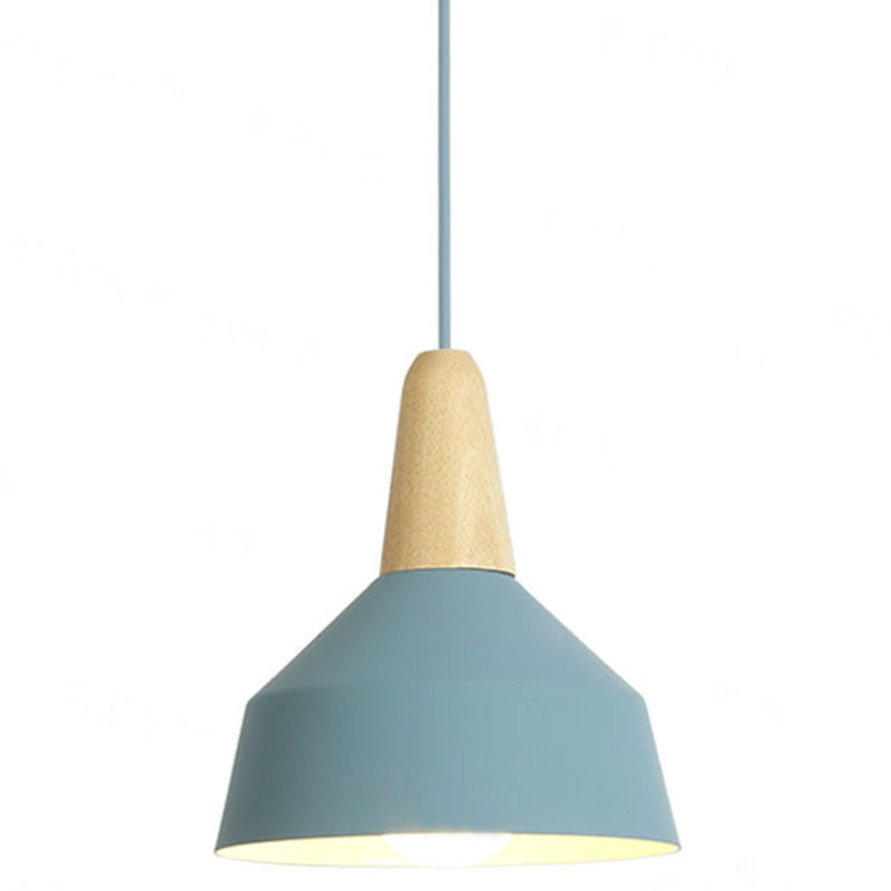 Nordic Style Metal 1-Light Hanging Ceiling Pendant With Wooden Top - Ideal For Restaurants Blue / 9